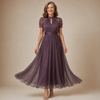 FLAVIA | Long Violet Lace Dress Elegant Silhouette Special Occasion